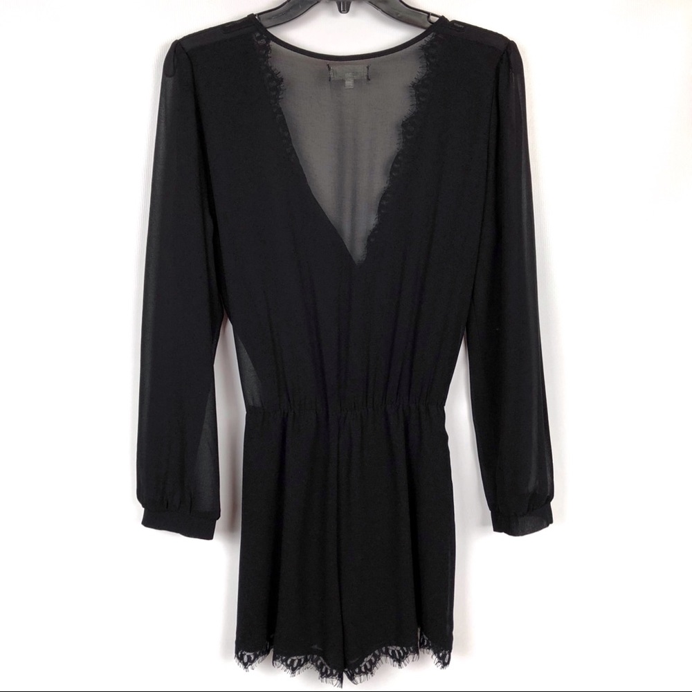 Emerald Sundae Black Lace Trim Long Sleeve Romper - Picture 5 of 7
